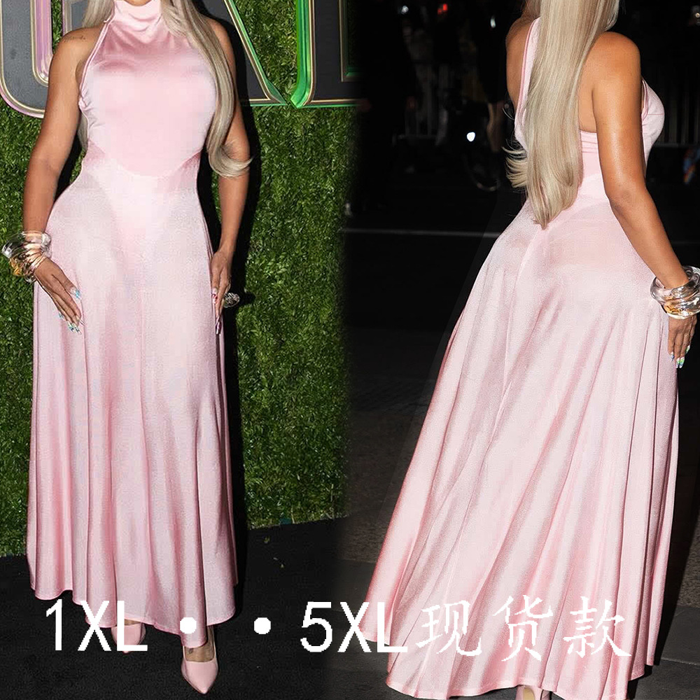 2163 Neck Allocation Backless Cool Evening Gown dress Pink Ball Gown Long Satin