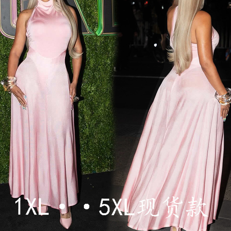2163 Neck Allocation Backless Cool Evening Gown dress Pink Ball Gown Long Satin