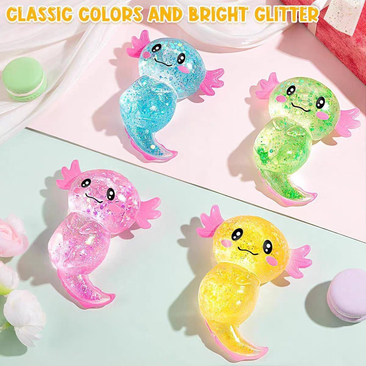 Cross-border bestseller glitter sequin salamander maltose squishy toy slow rebound stress-relief small toy children's gift wholesale