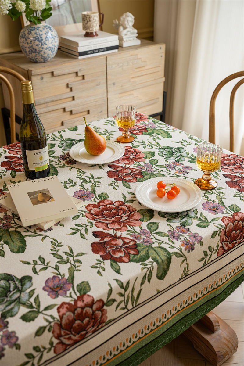 Vintage Jacquard Tischdecke Mit Blumenmuster Im Retro-stil_voghion.com