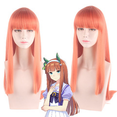 動漫cosplay假髮賽馬娘 Pretty Derby 無聲鈴鹿 橘紅色角色長直發