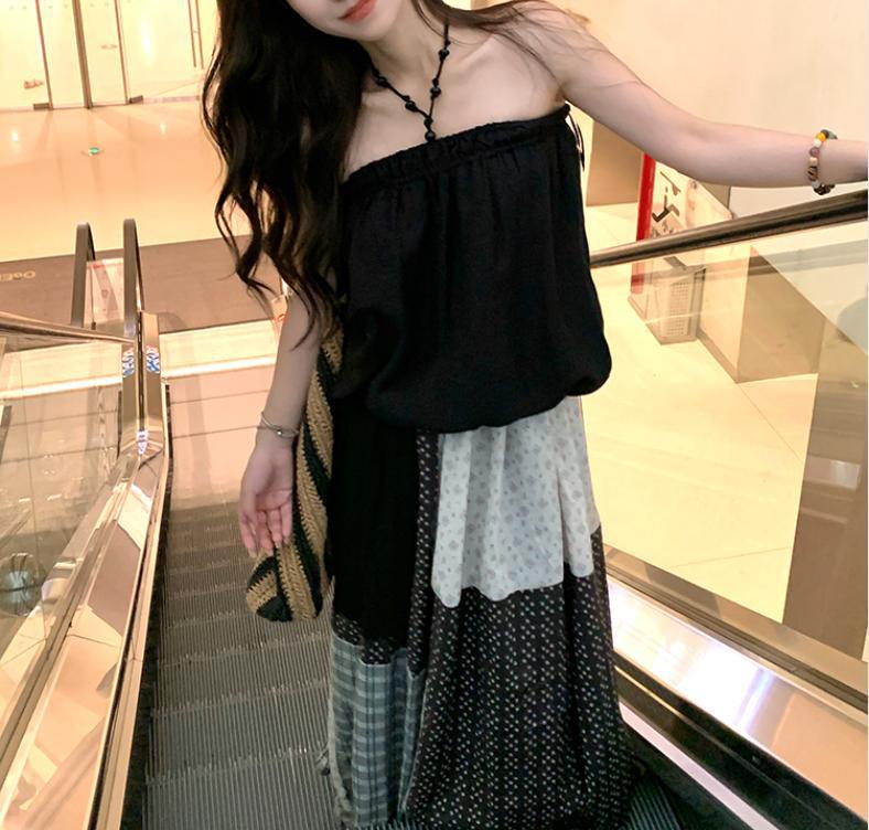 Áo croptop nữ đính cườm cổ yếm, thiết kế dáng nụ hoa ngắn, phong cách Hàn Quốc — màu đen chi tiết 7