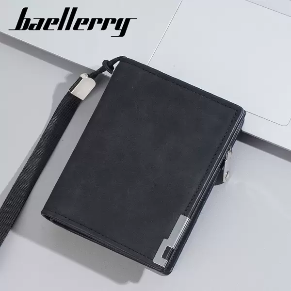 New Men's Short Wallet European and American Retro Business Snap Wallet High-End Zipper Trendy Hand Strap Coin Purse