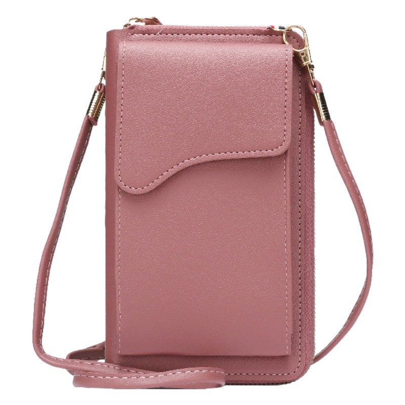 2022 simple nueva moda estilo coreano hombro mensajero bolsa de gran capacidad de las mujeres larga cartera color sólido teléfono bolsa