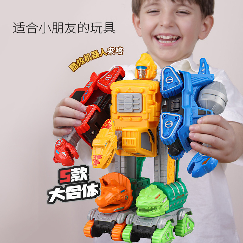 Transfronterizo dinosaurio montado deformación cinco en uno de los niños de ingeniería de incendios vehículo excavadora carro de la suciedad niño juguetes educativos