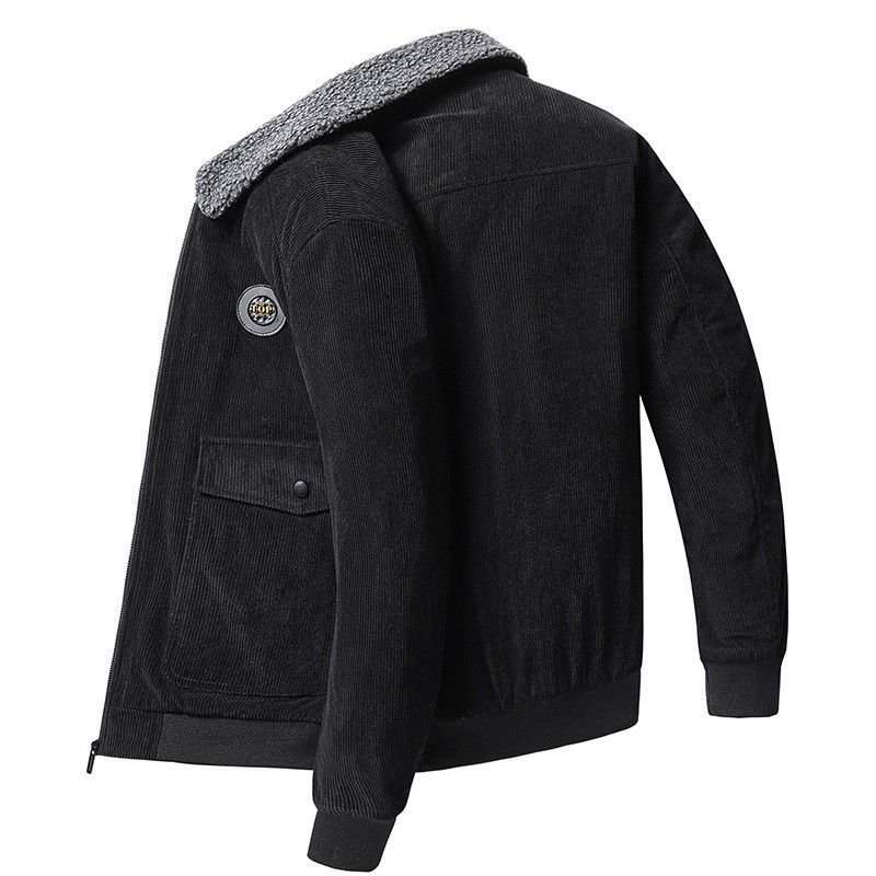Chaqueta de solapa retro de algodón para hombre invierno con chaqueta caliente de vello de mediana edad, ropa de hombre grande suelta transfronteriza