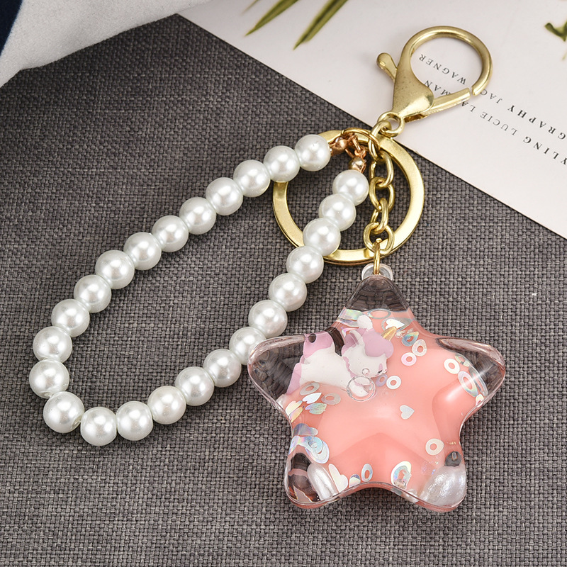 Acrylic Floating Liquid Milk Five-pointed Star Keychain Wholesale Nihaojewelry display picture 6