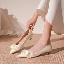 法式单鞋仙女风主婚纱婚鞋低跟孕妇平时可穿不累脚伴娘鞋细跟