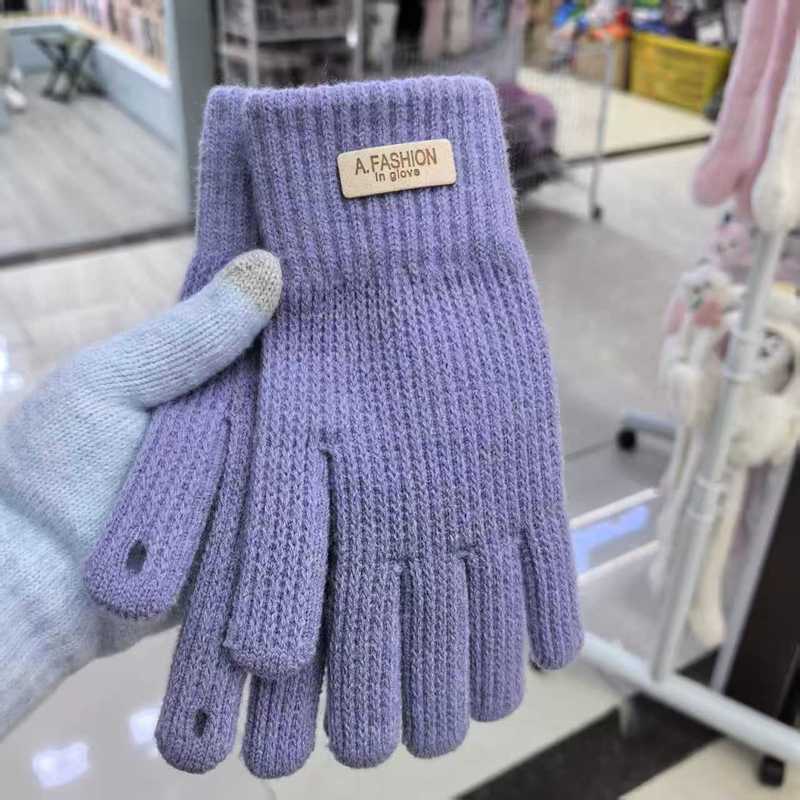 冬季毛线手套女新款防寒保暖骑车高颜值针织加厚五分指漏指触屏|undefined
