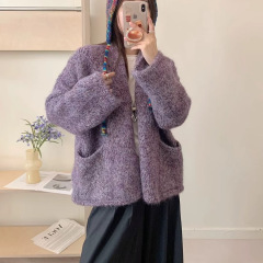 大码v领针织开衫女2025秋冬慵懒风宽松显瘦外套毛衣厚Wholesale