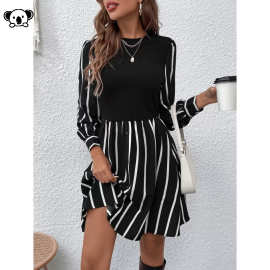 O 50474 Striped Print Dress Bishop Sleeve主教袖连衣裙