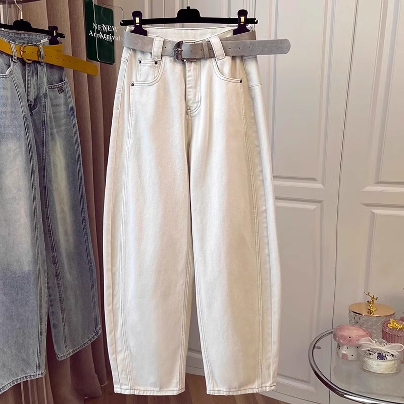 Vintage Off-White Versatile Straight-Leg Jeans for Women, Spring and Autumn 2026 New High-Waisted Slimming Loose Wide-Leg Banana Pants