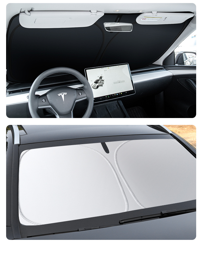 [Premium Selection] Suitable for Tesla Car Accessories Model Y/3 Car Sunshade, Sun Protection Front Windshield Sunshade Curtain