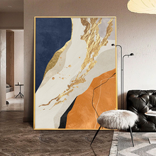 挂画玄关装饰挂画客厅背景墙大幅金箔橙色画现代轻奢手绘油画抽象