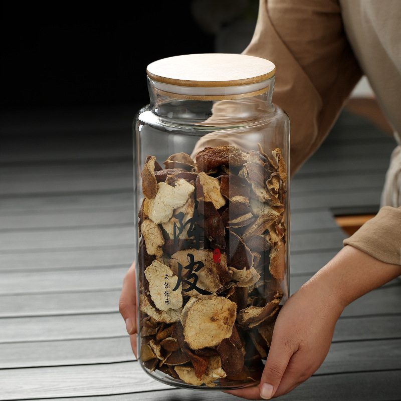 Frasco de almacenamiento de cáscara de mandarina de gran capacidad, frasco de té de vidrio de borosilicato alto, frasco de almacenamiento sellado de vidrio para el hogar para granos y cereales.