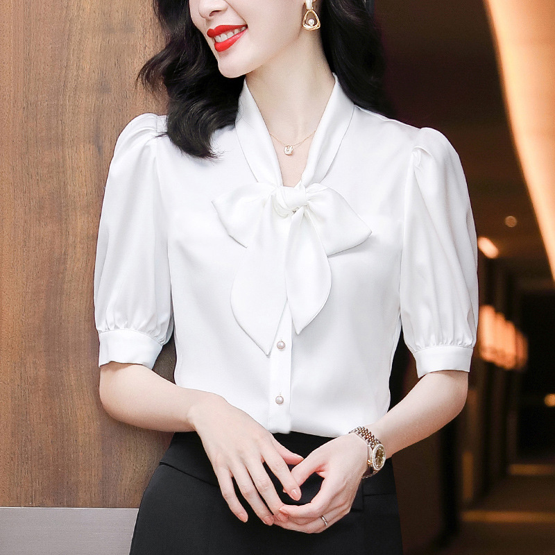 Spring summer elegant shirt with bow for leisure