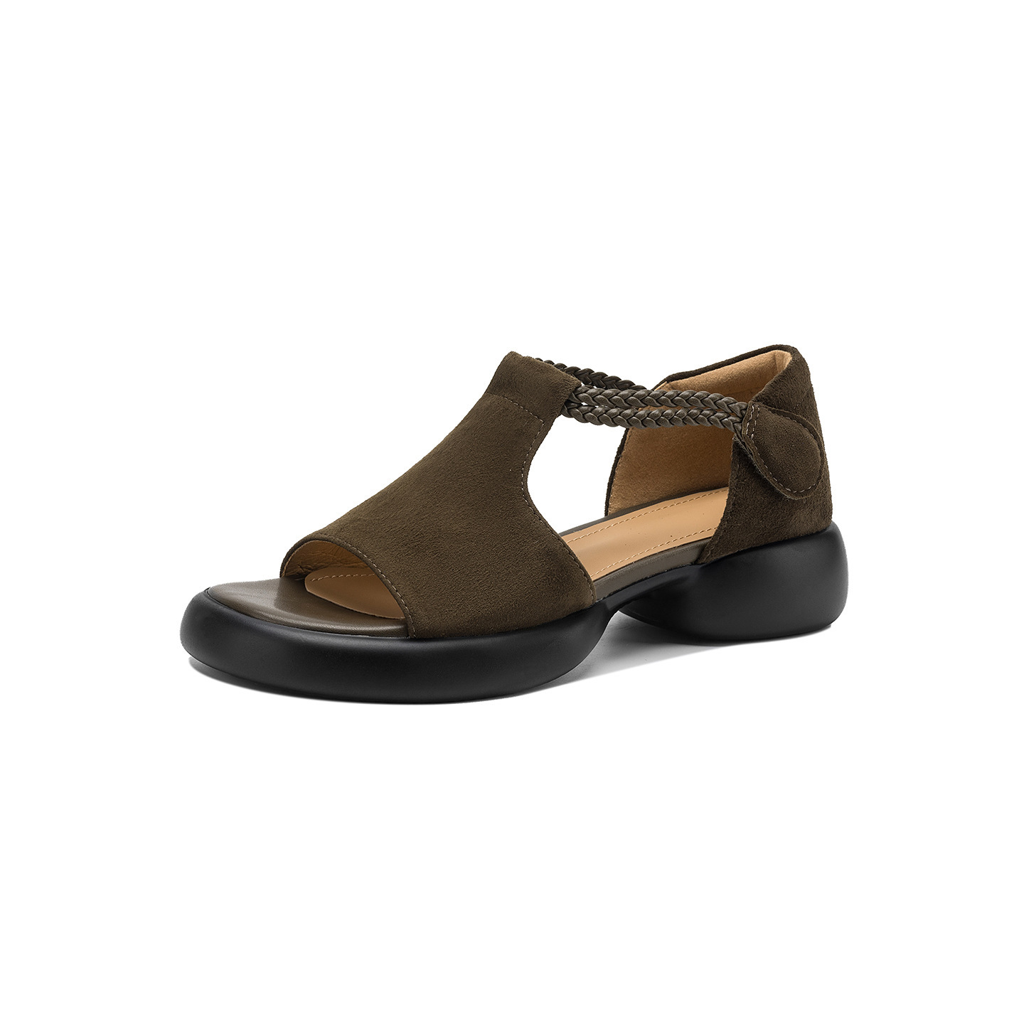 Sandal nữ hở mũi đế dày gót thấp phong cách thể thao, chất liệu da lộn cao cấp — Màu xanh da trời