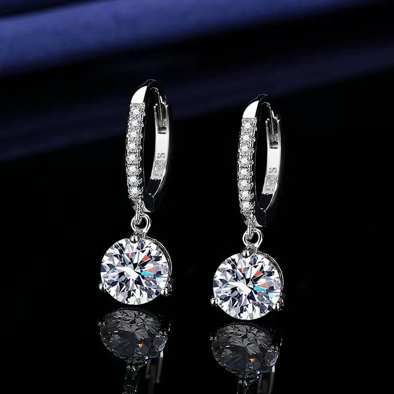 直播热销时尚流行精致仿莫桑石圆形单钻耳环女 三爪锆石耳坠饰品