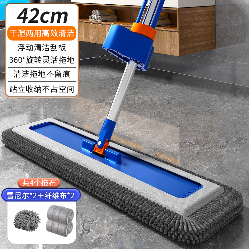 新款雪尼尔免手洗平板拖把加厚双布木地板魔术墩布大号带桶一拖净|undefined