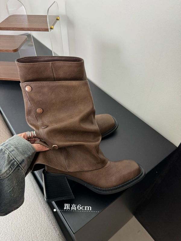时装靴粗跟方头百搭厚底瘦瘦靴时尚马丁靴女靴|undefined