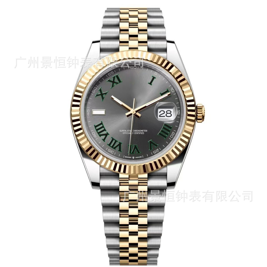 Gold Automatic Mechanical Watch with Luminous Hands, Steel Band, Large Dial for Men and Women