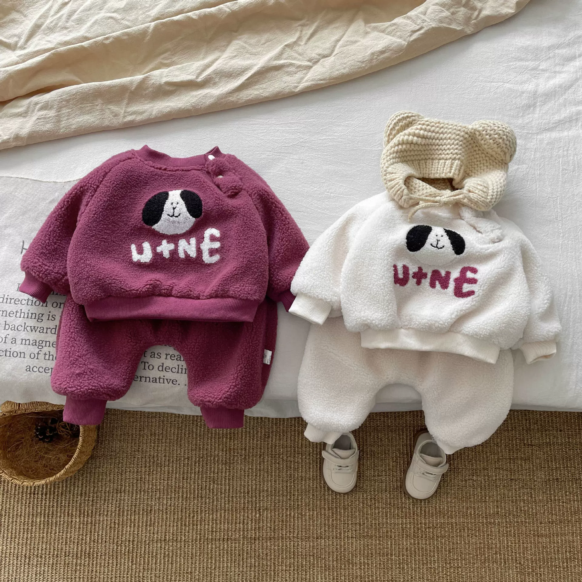 婴儿冬装加绒加厚卫衣卫裤套装洋气男女童毛绒时髦保暖分体两件套