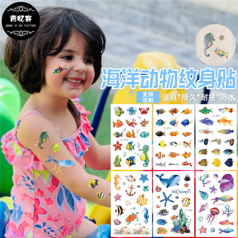 Cross-Border Supply Wholesale Marine Tropical Fish Temporary Tattoo Stickers for Kidsren Boys and Girls Cartoon Animal Toys