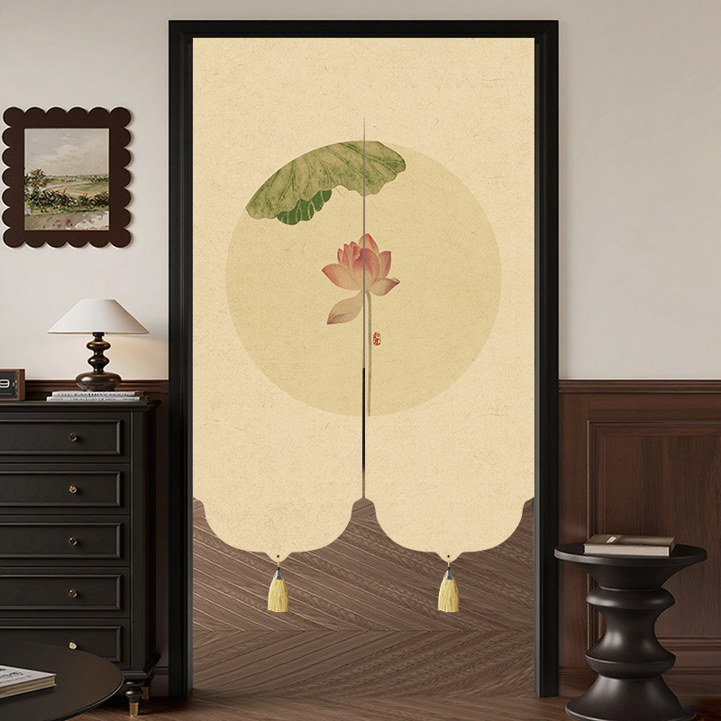 New Chinese-Style Partition Curtain for Bedroom, Kitchen, Bathroom, and Toilet Door, High-End Privacy Curtain with Tassels, No Drilling Required