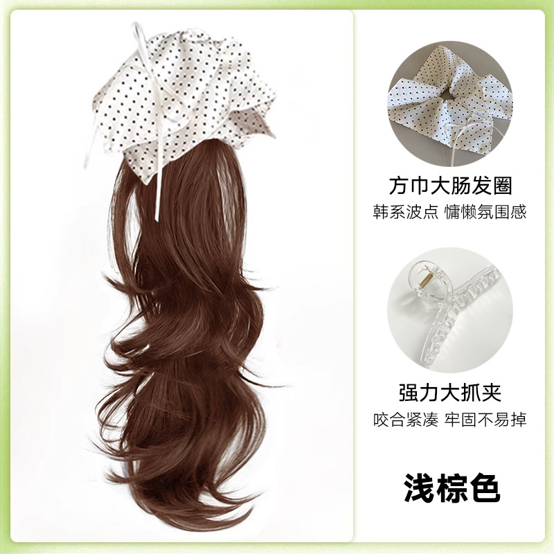 [땡땡이 사각머리끈] 포니테일클립-라이트브라운