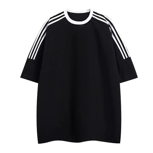 Men's Advertising Shirt T-Shirt Summer Versatile Pure Cotton Heavyweight Men's Top with Logo Three Stripes Half Sleeve Men's T-Shirt