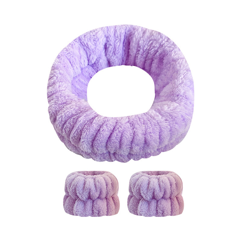 Amazon franela color sólido banda de pelo banda muñeca traje de mujer lavado facial spa banda de pelo a prueba de humedad absorbente pulsera felpa