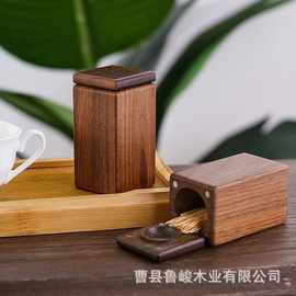 复古木质牙签罐磁吸盖牙签收纳盒家用餐厅装饰牙签收纳盒牙签罐
