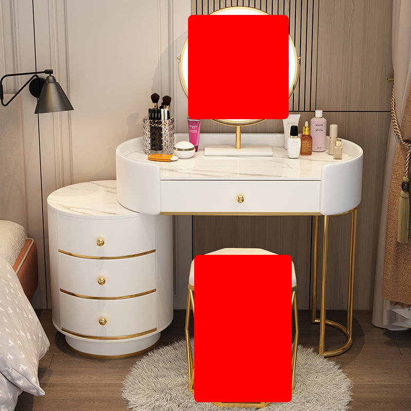 80cm 흰색 테이블 + 원형 캐비닛(거울 없음, 스툴 없음) TLMS 원형 스타일