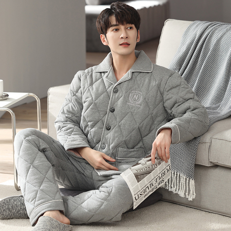 Three-layer Knitted Cotton Thickened Men's Winter Cotton Style Warm and Comfortable Simple Home Clothes suit
