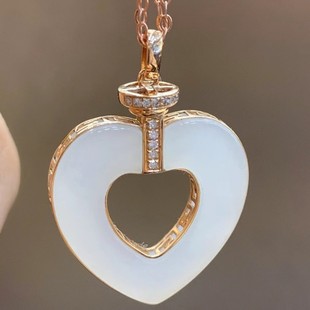 Fubei Diamond Jewelry 18K Gold Inlaid Natural White Jade Heart-Shaped Pendant Loose Stone 20*20mm Certificate Gift Box