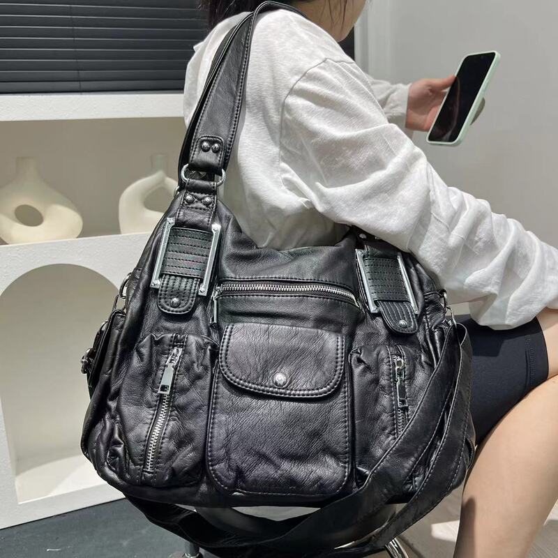 クロスボーダー専用レディースファッションY2Kギャルマルチポケット机関车バッグ大容量水洗い日韩トレンドショルダーバッグ|undefined