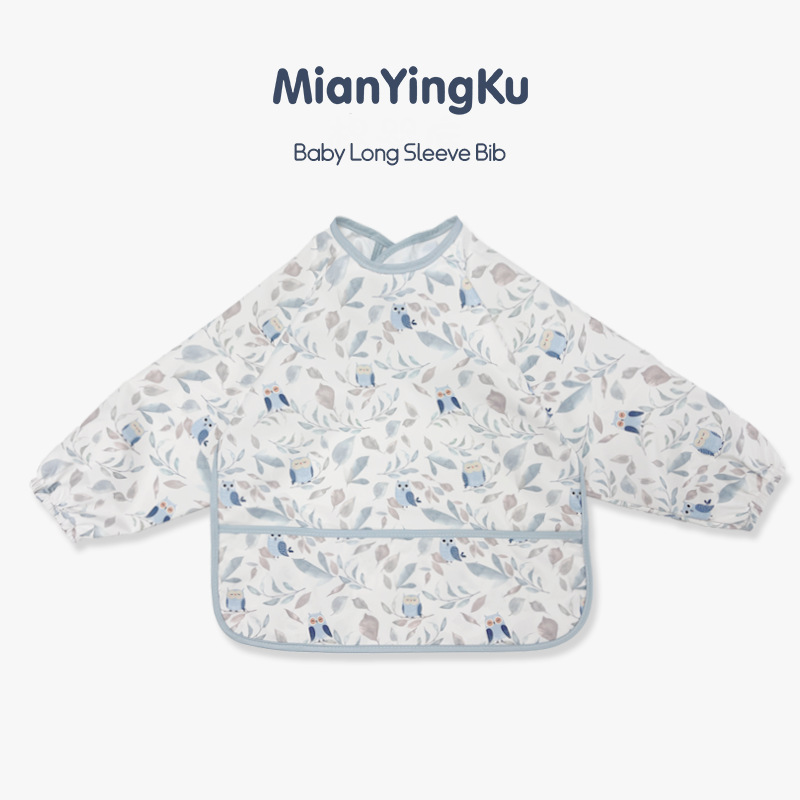 Biblioteca de bebé de algodón para niños mono de manga larga bebé comiendo babero impermeable bebé anti-vestirse suministros maternos e infantiles al por mayor