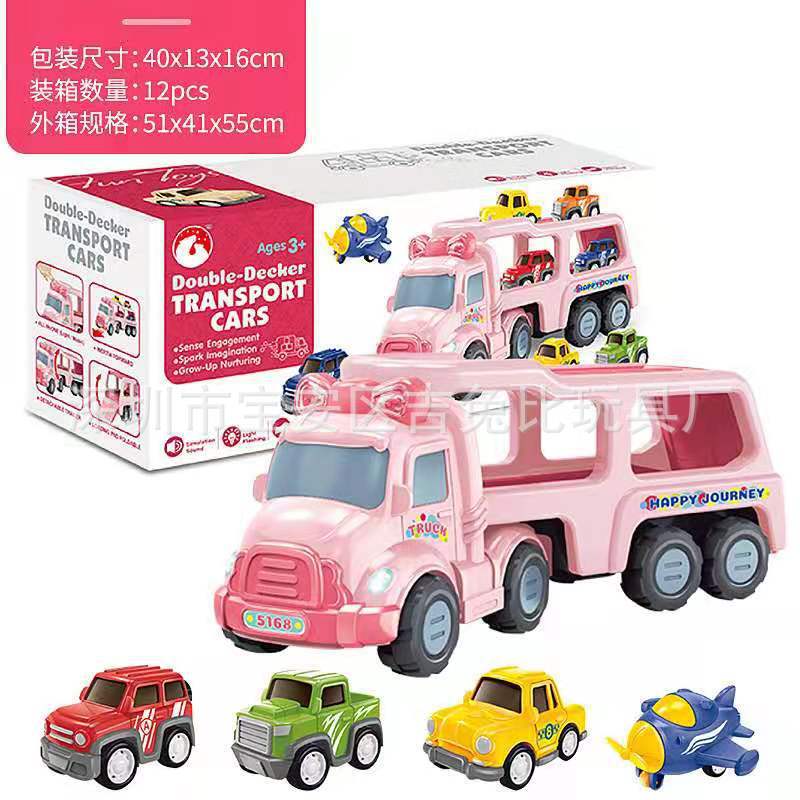Cross-border Large City Transport Vehicle Children's Acousto-optic Double-layer Storage Container Truck Fire Engineering Vehicle Model Toy