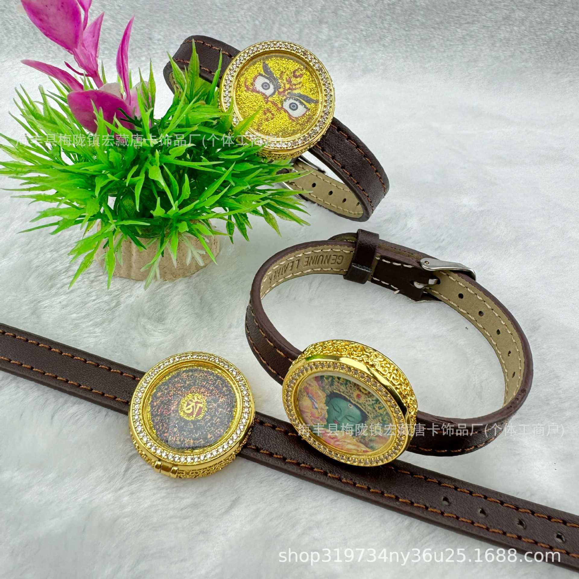 新时尚手串 尼泊尔手绘唐卡扎基拉姆绿度母 手表牛皮表带厂家批发|ms