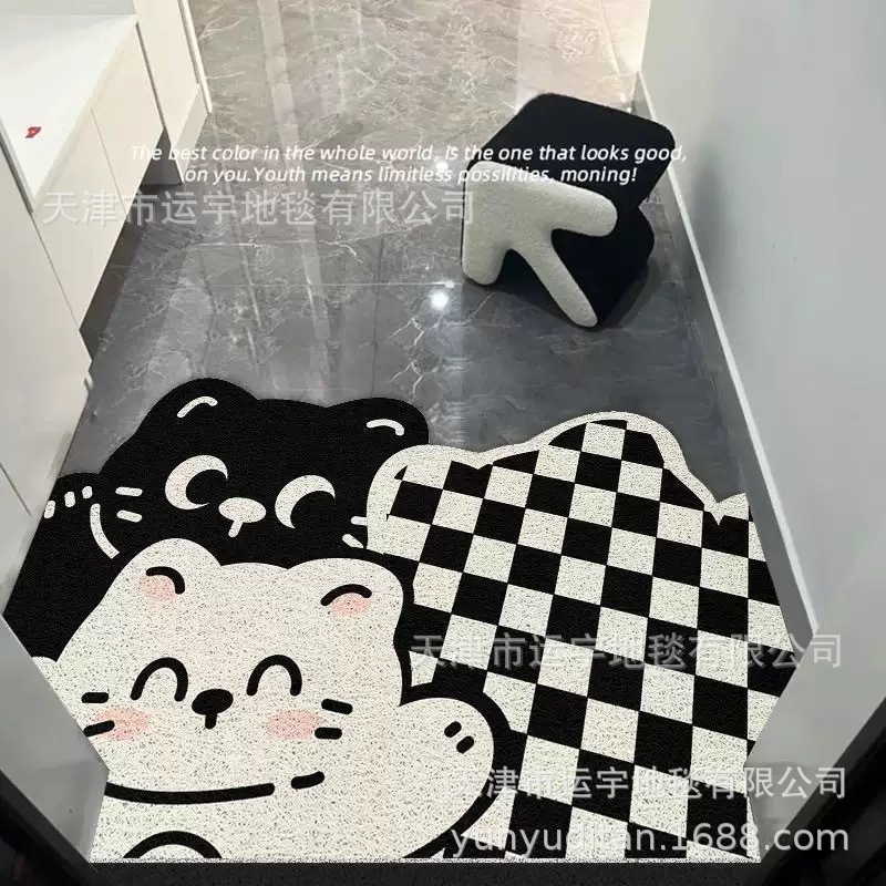 Little Monster Cartoon Entrance Door Silk Circle Floor Mat Living Room Entrance Carpet Non-Slip Wear-Resistant Household Foot Mat Can Be Cut