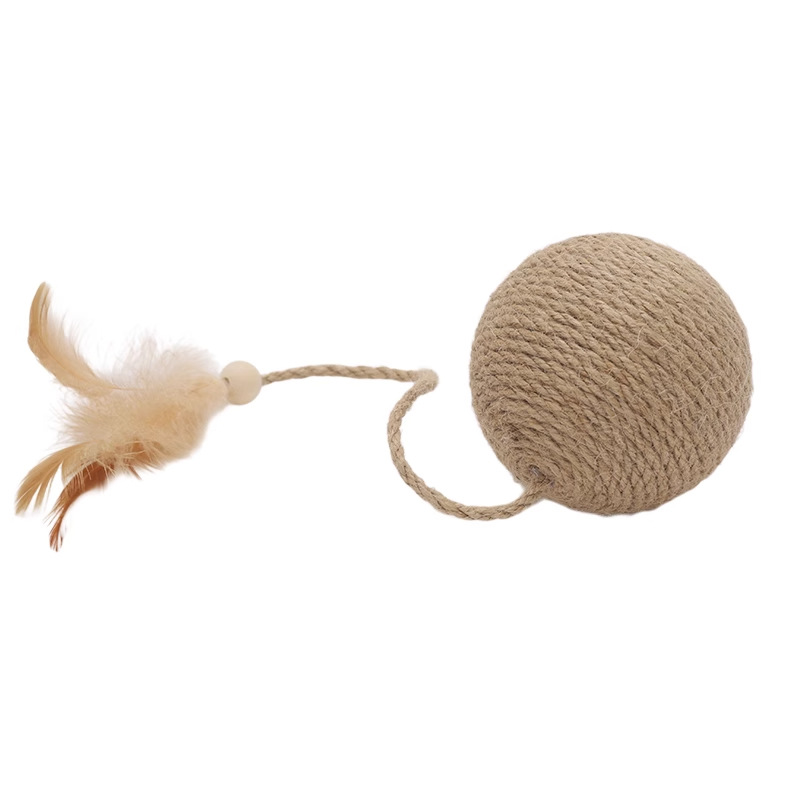 HOOPET cuerda larga con plumas, bola de cuerda de cáñamo, gato, gatito que muerde, gato, resistente al desgaste, resistente al desgaste, auto-aburrido, palo de gato divertido