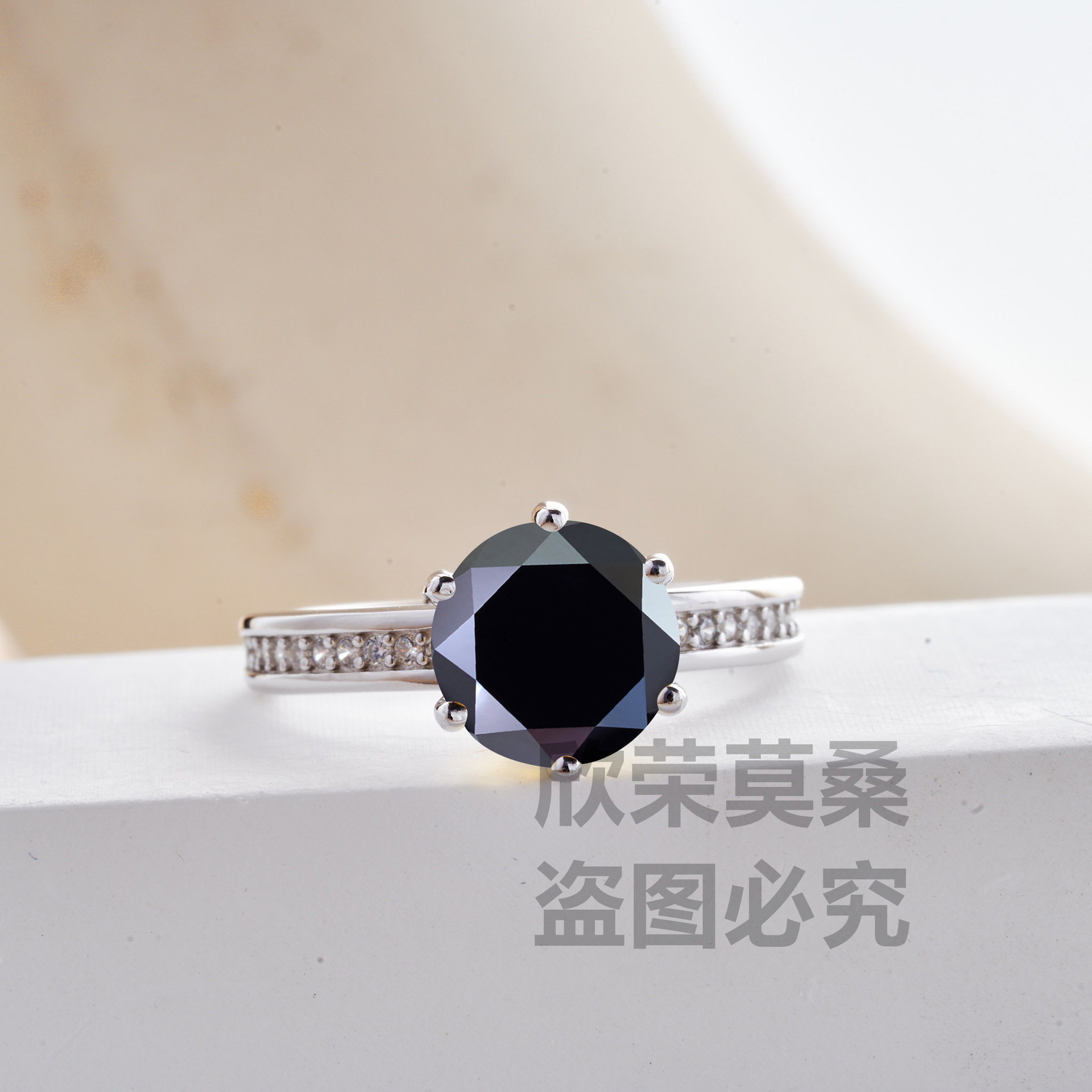 Transfronterizo rosa redondo corte 3CT anillo de piedra de moissanita s925 plata simple anillo de plata esterlina s925