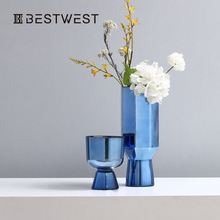 Best west 电镀铝绿色水杯型高脚水培玻璃花瓶家居客厅装饰插花器