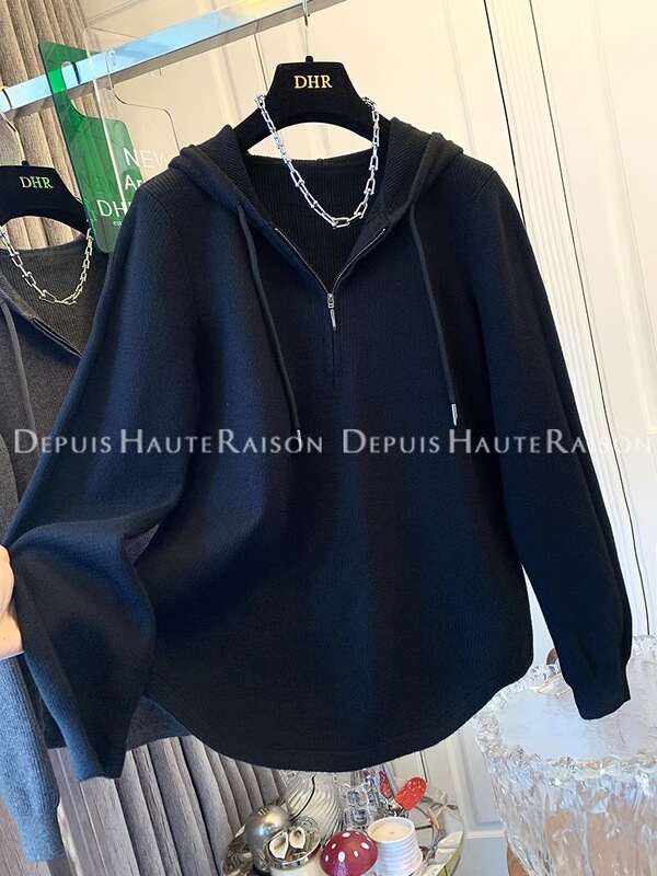 胖妹妹240斤纯色连帽半拉链卫衣长袖T恤女春秋冬季宽松德绒上衣服|undefined
