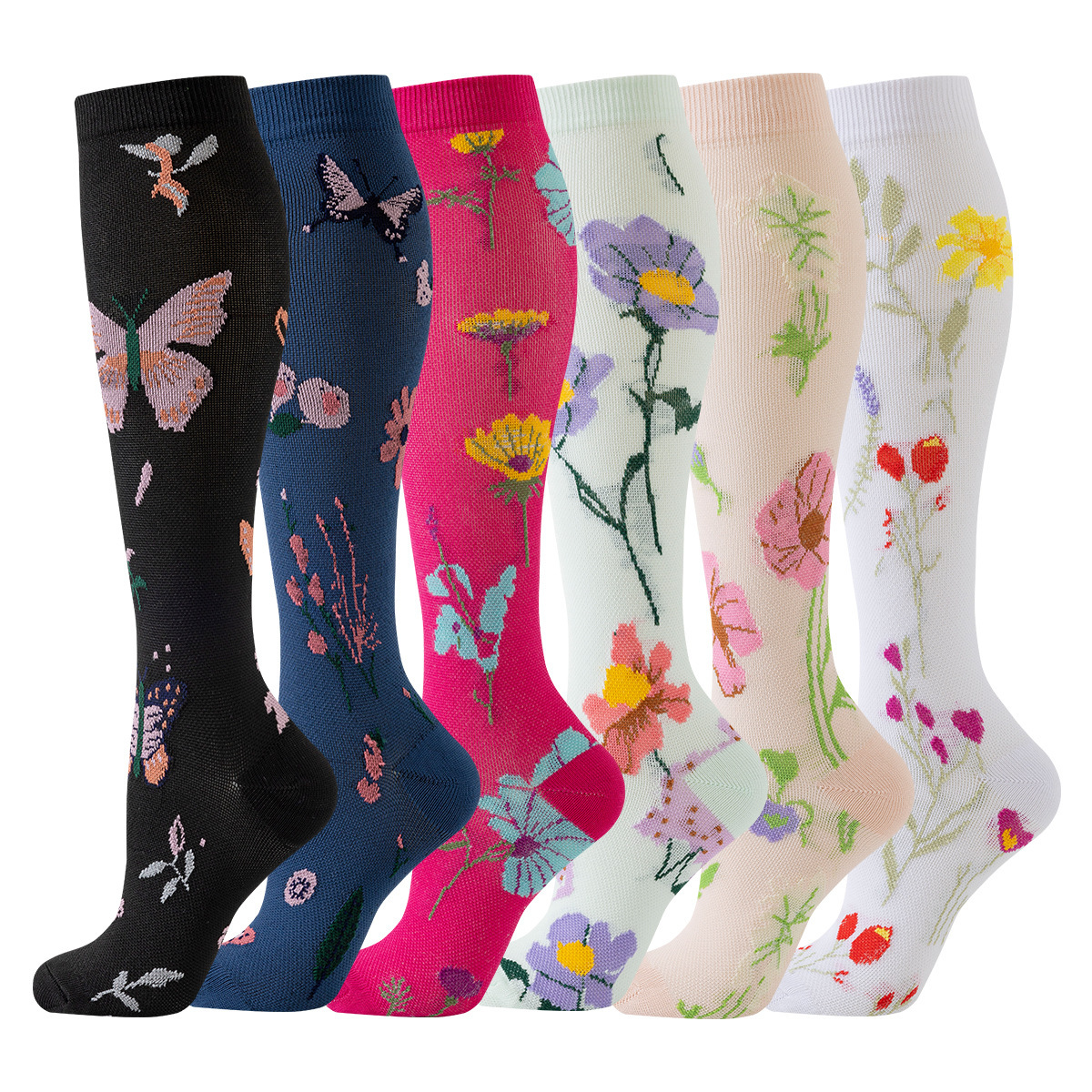Juego de 6 pares de calcetines deportivos de compresión transfronterizos para fitness, calcetines largos de compresión para pantorrillas para hombres y mujeres, calcetines de compresión elásticos. image 9