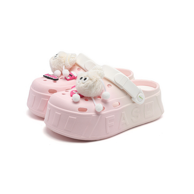 Bola de piel de dibujos animados zapatos lindos con agujeros zapatillas de mujer verano puntera cordones de zapatos zapatos de playa para niñas eva