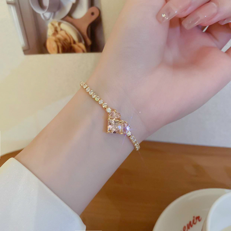 11g Weight Zircon Inlay Material Bracelets Classification Copper Chain Material Simple Style Heart Shape Copper Inlay Zircon Bracelets