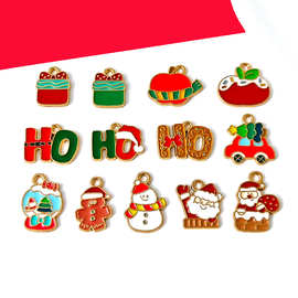 新款跨境圣诞节合金滴油挂件DIY圣诞老人项链钥匙扣饰品配件吊坠