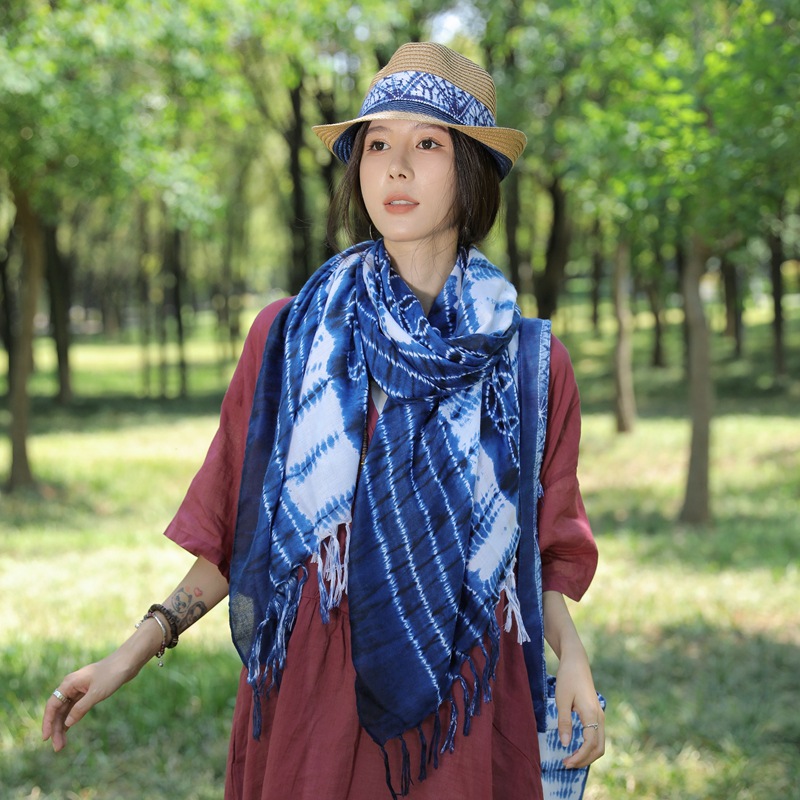 Langer Quastenschal Im Ethno-stil Batik Strandtuch Für Damen_voghion.com