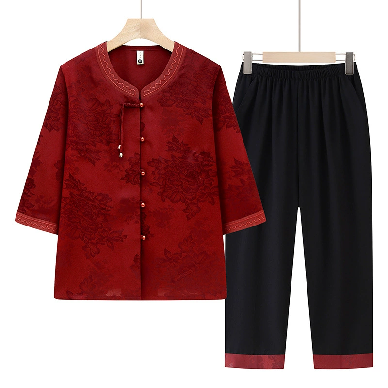 Среднего и пожилого возраста летняя женская рубашка с короткими рукавами бабушкины костюм старушка одет мама кардиган рубашка